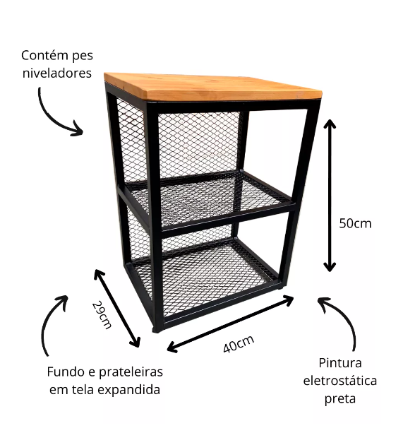 Mesa de Cabiceira Estilo Industrial com Tela - 3