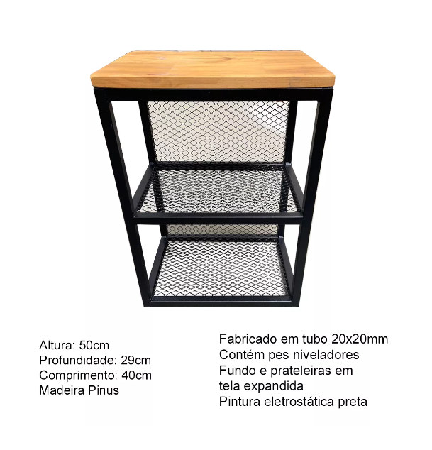 Mesa de Cabiceira Estilo Industrial com Tela - 2