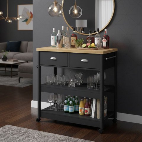 Carrinho Bar para Drinks com 2 Gavetas e Rodízios 85cm Móvel na Caixa