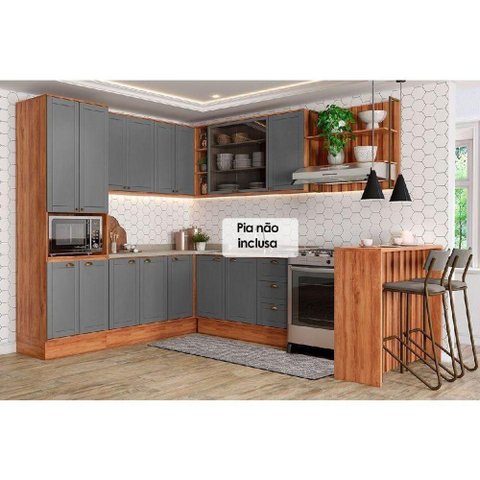 Cozinha Completa 9 Peças Bella 3 Aéreos 3 Balcões 1 Torre Quente 1 Ilha 1 Complemento C9p200