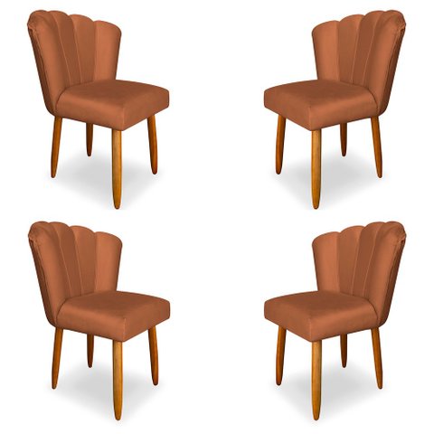 Kit 4 Cadeiras de Jantar Pétala Estofada Pés Palito Veludo Terracota - Montanaris Decor