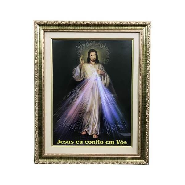 QUADRO JESUS MISERICORDIOSO GRANDE COM VIDRO E MOLDURA - 1