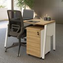 Ver imagem 1 de Mesa Escrivaninha 135cm x 60cm Tampo Chanfrado e Gaveteiro Móvel com 3 Gavetas F5 Office Cor:Macad