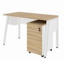 Ver imagem 2 de Mesa Escrivaninha 135cm x 60cm Tampo Chanfrado e Gaveteiro Móvel com 3 Gavetas F5 Office Cor:Macad