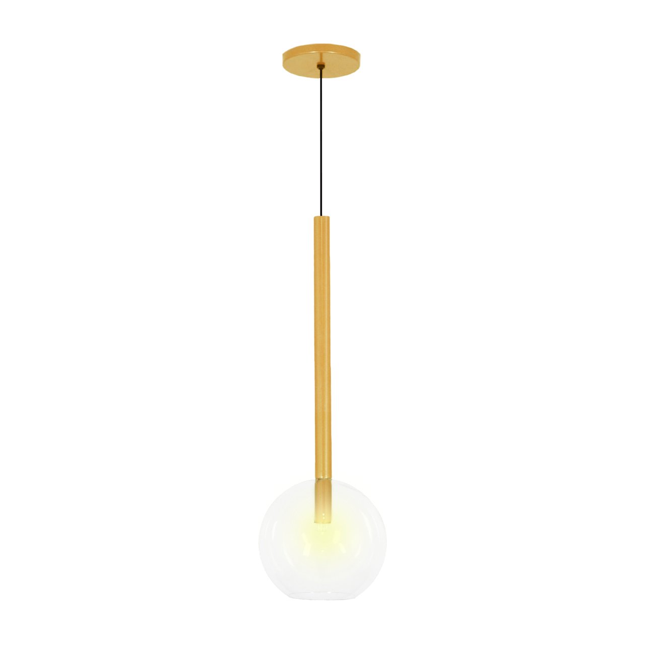 Luminária Lustre Teto Pendente Tubo Globo Vidro 20cm Dourado - 1