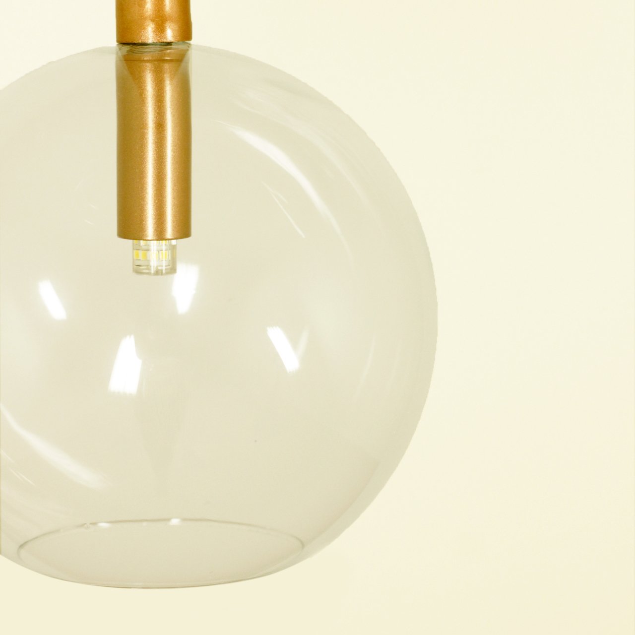 Luminária Lustre Teto Pendente Tubo Globo Vidro 20cm Dourado - 4