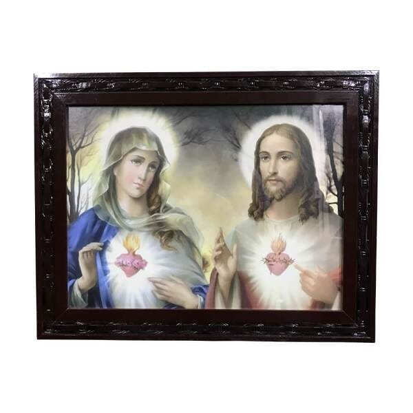 QUADRO DO SAGRADO CORAÇÃO DE JESUS E MARIA COM MOLDURA - 1