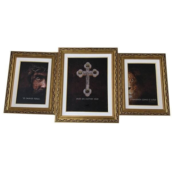 QUADRO RELIGIOSO CORAJOSOS COMO LEÃO COM MOLDURA LUXO - 1