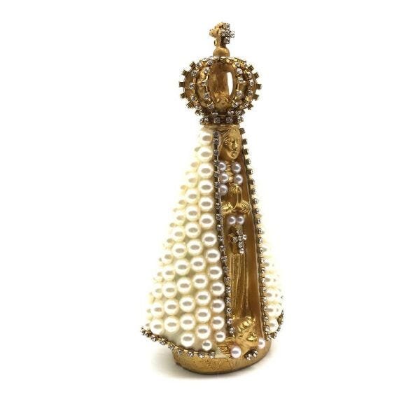 Imagem de Nossa Senhora Aparecida Perolas Dourada Resina 17 cm - 2