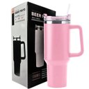 Ver imagem 1 de Copo Térmico Cor Rosa Claro Grande 1200 Ml Canudo Parede Dupla