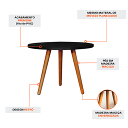 Mesa Lateral e Canto de Sofa e Sala Pe de Madeira Maciça Decoração Branco Preto Freijo - 3