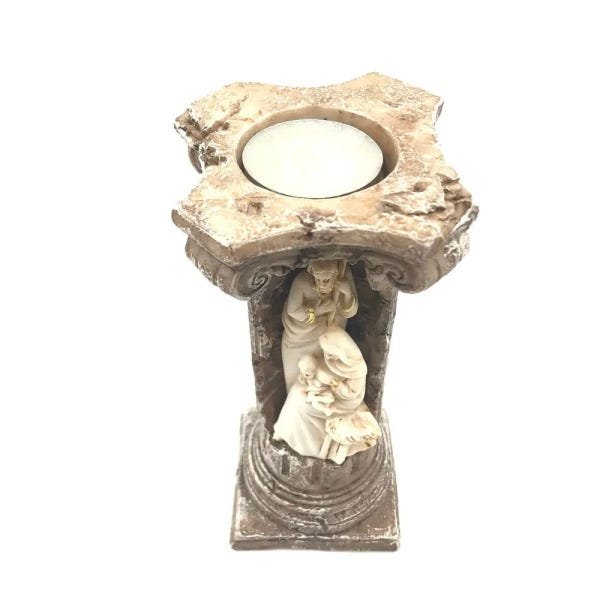Castiçal de Mesa Sagrada Família Coluna com Porta Vela 16 cm - 3