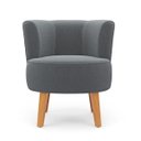 Ver imagem 3 de Poltrona Estofada Tecido Boucle Confortavel para Sala de Espera Pés de Madeira Resistente Elegante