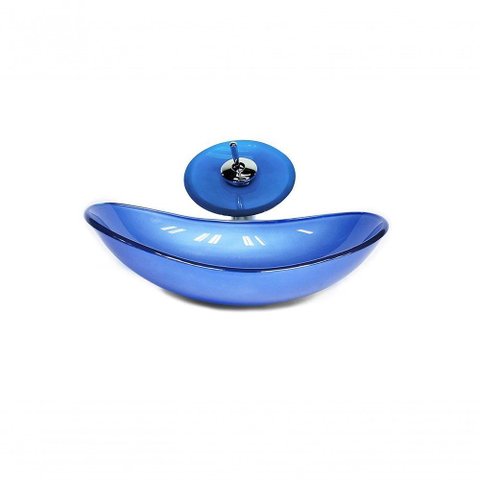 Cuba De Vidro Oval 47cm + Valvula + Torneira Cascata