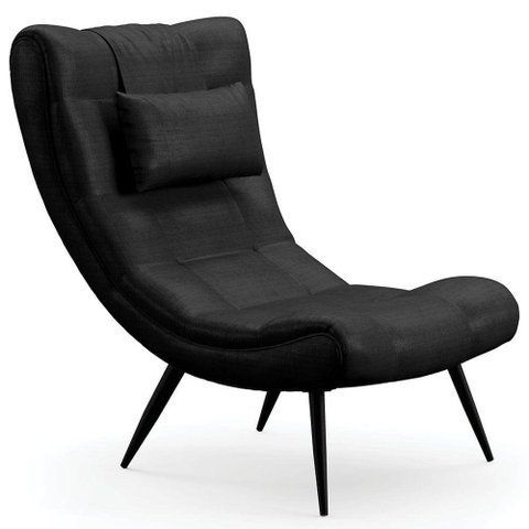 Poltrona Decorativa para Sala de Estar com Almofada e Pés Palito Lord Facto Dunas Preto - Ibiza
