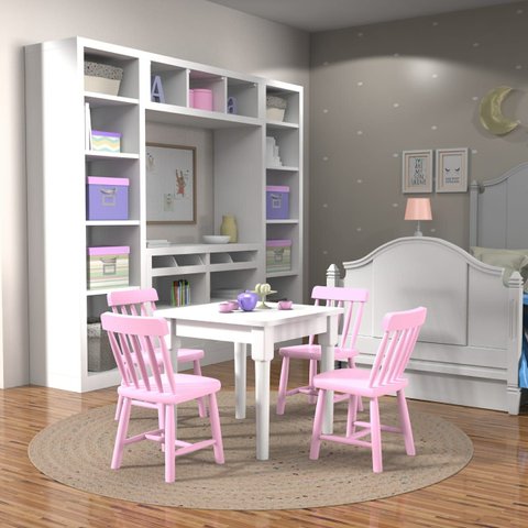 Conjunto Infantil Espanha Mesa com 4 Cadeiras - Rosa Bebê