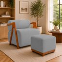 Ver imagem 1 de Kit Poltrona Decorativa Chloe com Puff Dalilla para Sala Moderna Confortável Bouclé Cinza Premium