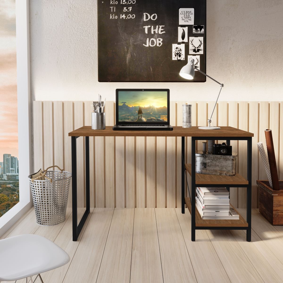 Mesa Escrivaninha para Notebook Office Star 120cm com 2 Prateleiras Klm