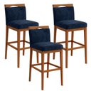 Ver imagem 2 de Kit 3 Banquetas Alta Cozinha Gourmet Conforto Suede:Suede Azul