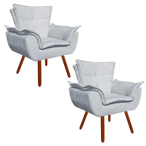 Kit 2 Poltronas Opala Suede Pés Palito - Cinza