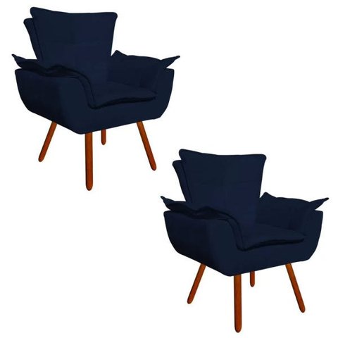 Kit 2 Poltronas Opala Suede Pés Palito - Azul Marinho