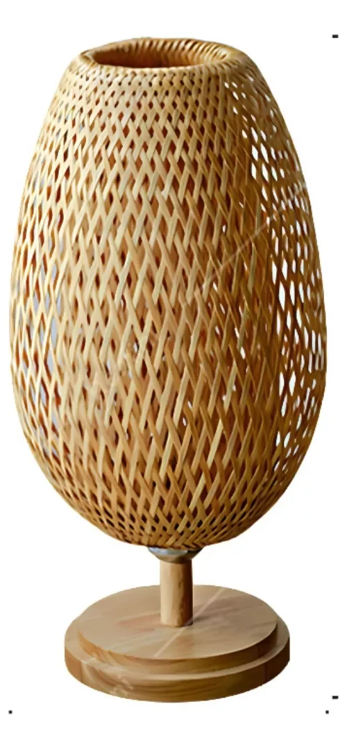 Abajur Luminária Tecelagem Bambu Rattan Luxuoso 49x24
