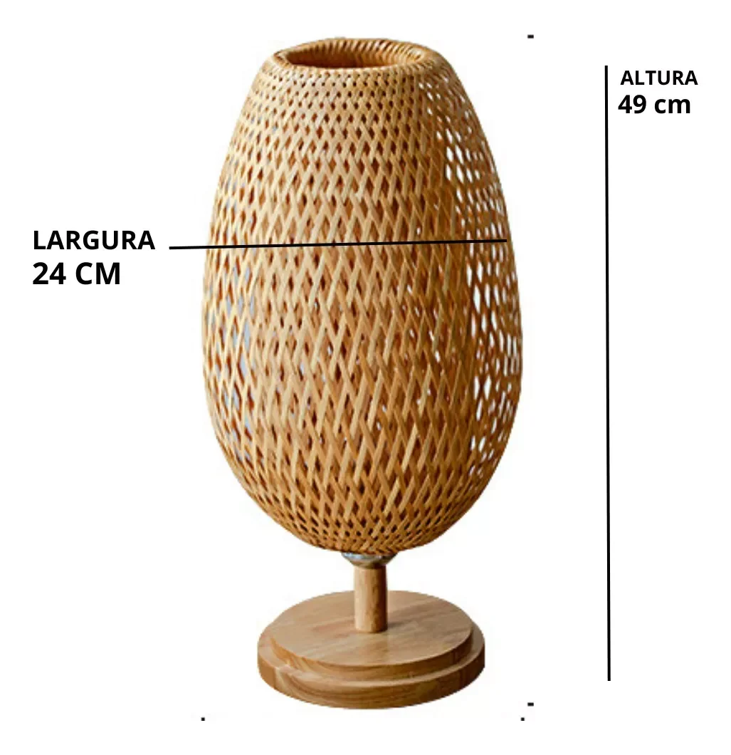 Abajur Luminária Tecelagem Bambu Rattan Luxuoso 49x24 - 7