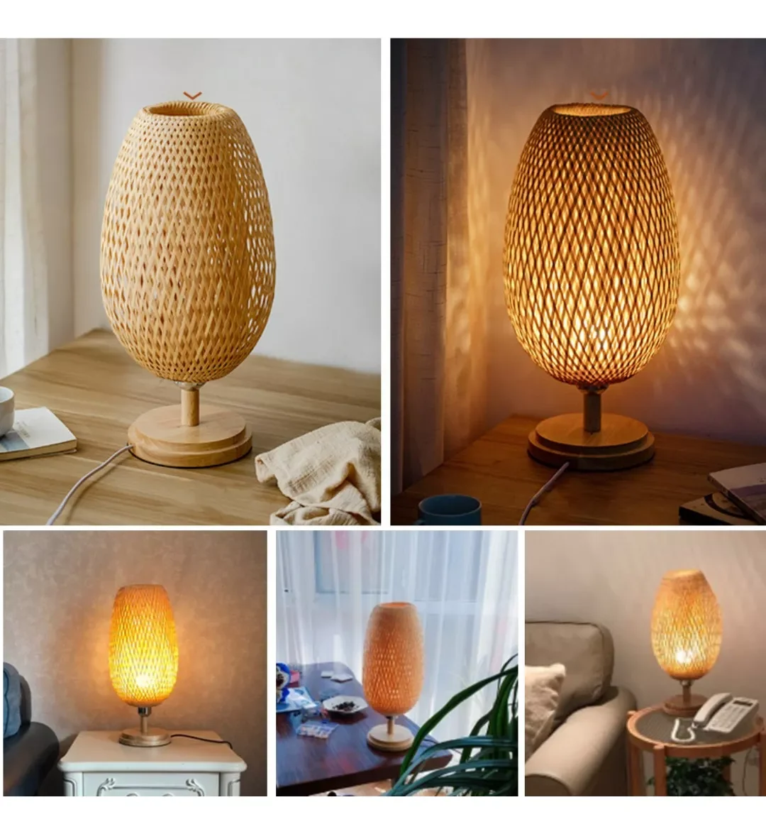 Abajur Luminária Tecelagem Bambu Rattan Luxuoso 49x24 - 5