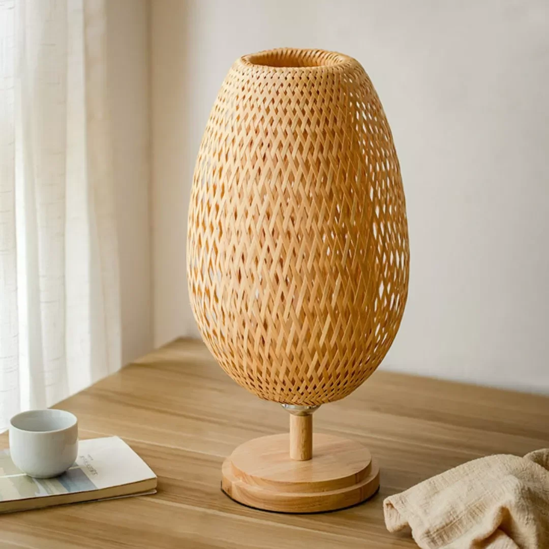 Ver imagem 4 de Abajur Luminária Tecelagem Bambu Rattan Luxuoso 49x24