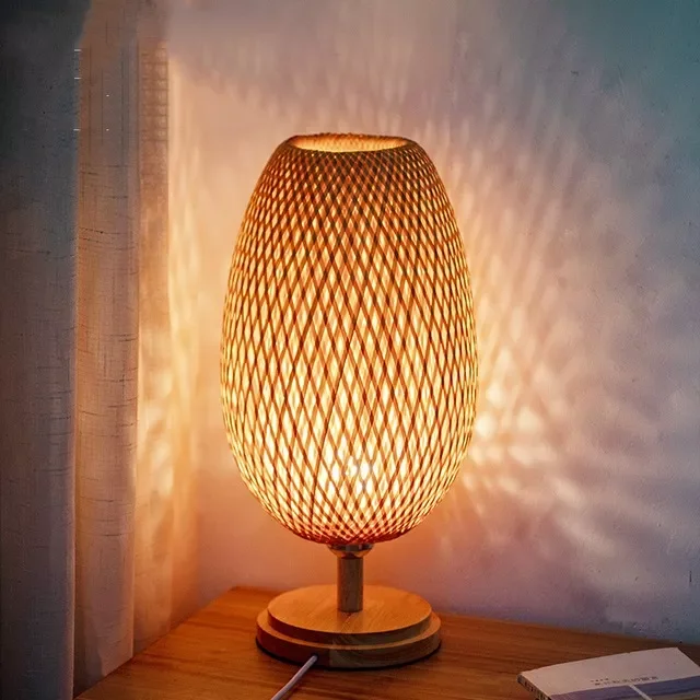 Abajur Luminária Tecelagem Bambu Rattan Luxuoso 49x24 - 2