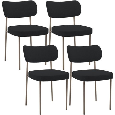 Kit 04 Cadeiras Decorativa Estofada para Sala de Jantar Melina Base Arena L02 Bouclê Preto - Lyam