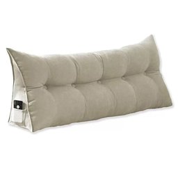 Almofada Para Cabeceira Encosto Apoio Lombar Spot 160cm com Porta Celular Suede - Desk Design Bege - 9