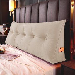 Almofada Para Cabeceira Encosto Apoio Lombar Spot 160cm com Porta Celular Suede - Desk Design Bege - 3