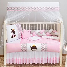 Kit Enxoval de Berço 14 Peças Rosa Claro - 100% Algodão - 1
