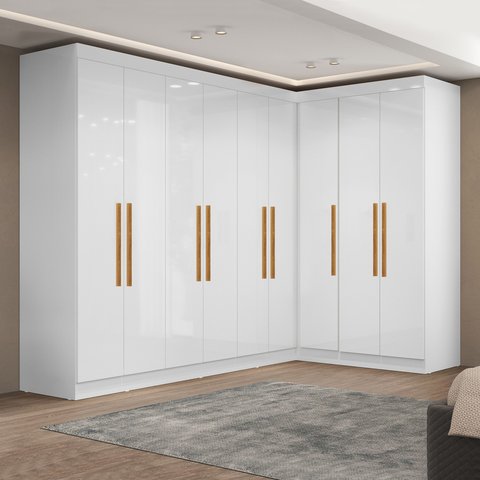 Guarda-Roupa Modulado de Canto com Puxadores MDF Paris Branco