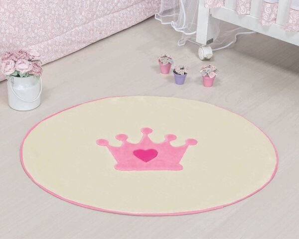 Cortina Infantil Branca com Tapete Coroa Rosa - 2