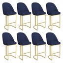 Ver imagem 1 de Kit 08 Banquetas Altas Bela Suede Azul Marinho Base Metálica Industrial Dourado - Pallazio