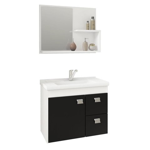 Gabinete de Banheiro com Cuba e Espelheira Hortencia 55cm Branco/preto - Mgm