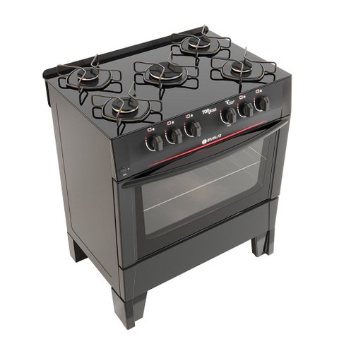 Fogão 5 Bocas Glass Top Plus com Mesa de Vidro Acendimento Automatico Braslar