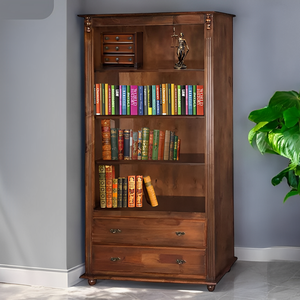 Estante para Livros de Madeira com 2 Gavetas e Pés Torneados - Castanho Envelhecido