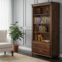 Ver imagem 1 de Estante para Livros de Madeira com 2 Gavetas e Pés Torneados - Castanho Envelhecido