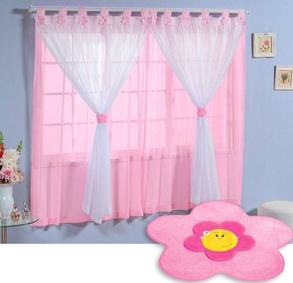 Cortina Infantil Rosa com Tapete Flor - 1