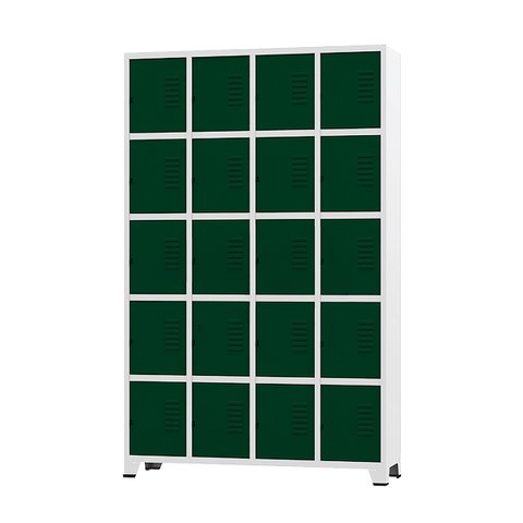 Armário Roupeiro de Aço para Vestiário 20 Portas Locker Verde Escuro com Chave