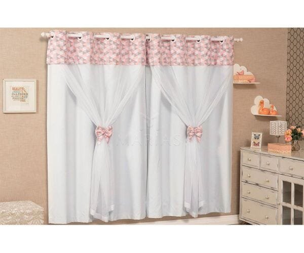 Cortina Blackout Infantil Mosaico Rosa 3 Metros - 1