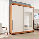 Ver imagem 1 de Guarda-roupa Casal Madrid 2 Portas 2 Gavetas com Espelho Creme/freijó - Politorno