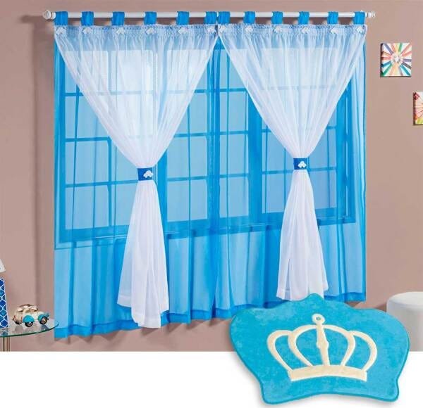 Cortina Infantil com Tapete Coroa Azul - 1