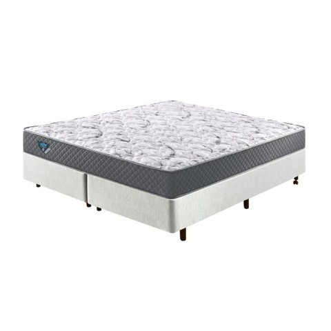 Cama Box Queen Size 158x198 Courino Linho Branco com Colchão Mola Ensacada
