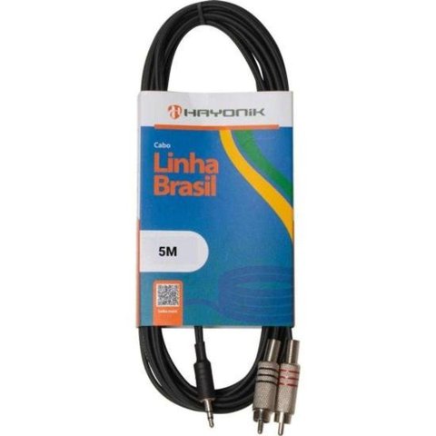 Cabo de Áudio Linha Brasil P2 Estéreo X 2 Rca 5m Preto