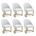 Ver imagem 1 de Kit 06 Cadeiras Poltrona de Jantar Lua Boucle Off White Base Ferro Dourado Dal Poz Estofados