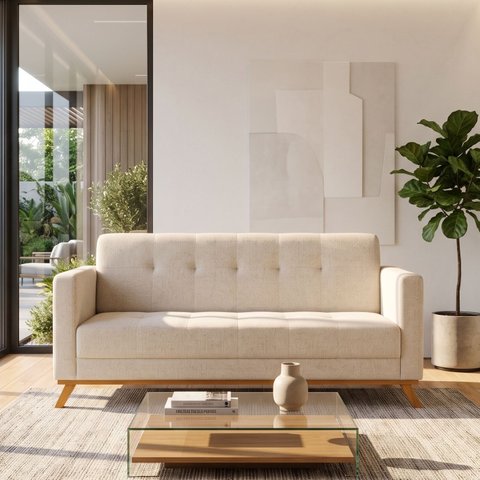 Sofá Living Madri 180cm 3 Lugares Molas Assento Espuma D23 - Bege